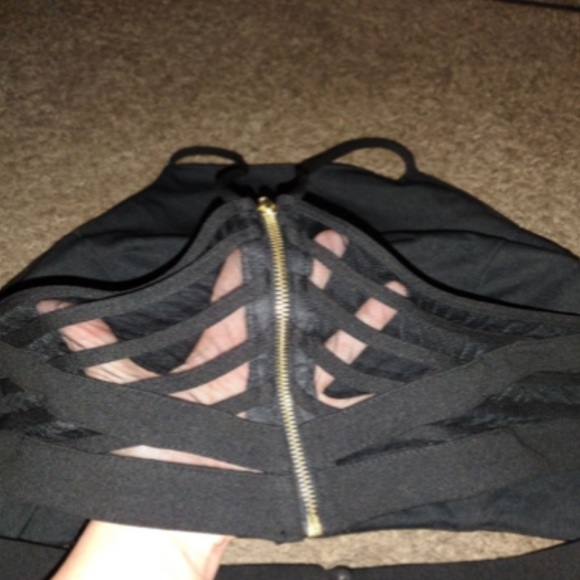 B Darlin Black Cropped High Neck Mesh Back Top - Picture 7 of 8